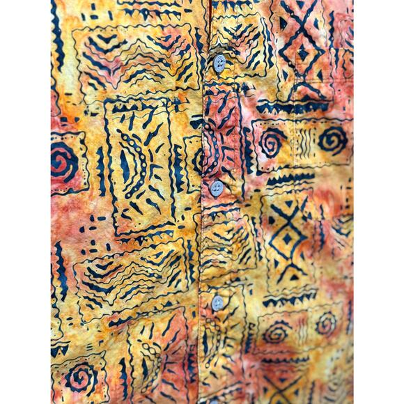 Island Republic Batik Hawaiian Shirt Yellow Orange 100% Cotton L - Picture 2 of 4